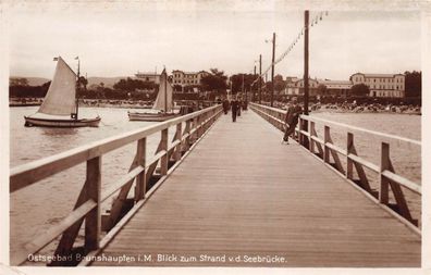 Ostseebad Brunshaupten i. N. Blick zum Strand v. d. Seebrücke Postkarte AK