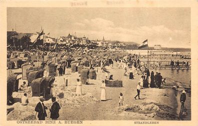 Ostseebad Binz a. Ruegen Strandleben Postkarte AK