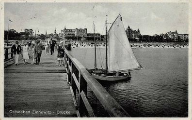 Ostseebad Zinnowitz Brücke Postkarte AK 1939