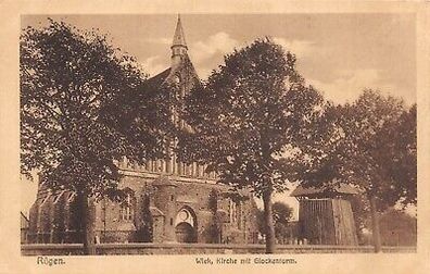 Rügen Wiek Kirche mit Glockenturm Postkarte AK