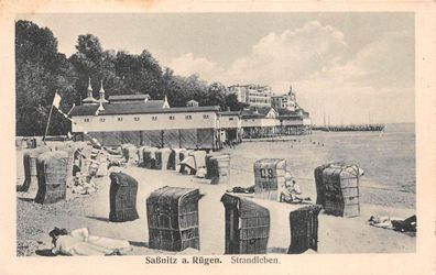 Strandleben bei Saßnitz auf Rügen Mecklenburg-Vorpommern Postkarte AK