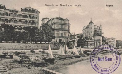 Strand und Hotels Sassnitz Rügen Mecklenburg-Vorpommern Postkarte AK