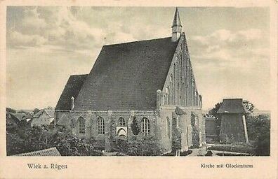 Wiek a. Rügen Kirche mit Glockenturm Postkarte AK