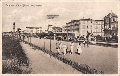 Warnemünde Bismarckpromenade Postkarte AK 1928