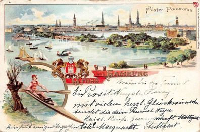 AK Hamburg Altes Panorama, Bootsfahrer Litho 1907