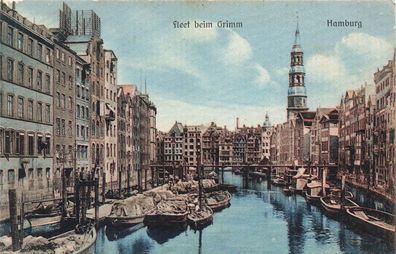 Fleet beim Grimm Hamburg Postkarte AK 1919