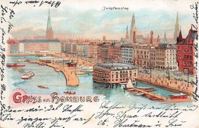 Gruss aus Hamburg Jungfernstieg Litho AK 1905