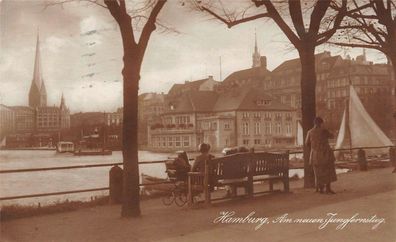 Hamburg Am neuen Jungfernstieg Postkarte AK 1927