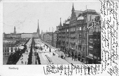 Hamburg Alter Jungfernstieg und Alster-Pavillon AK 1911