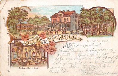 Hildesheim Restaurant Waldquelle Litho Niedersachsen Postkarte AK 1898