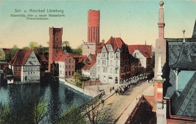 Ratsmühle, Wasserturm und Altenbrückertor Lüneburg Niedersachsen Postkarte AK