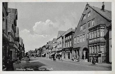 Nienburg / Weser Lange Strasse Geschäfte Niedersachsen Postkarte AK