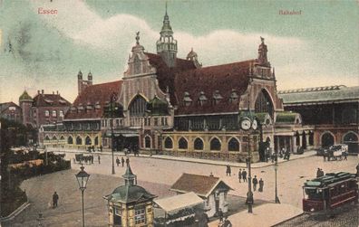 Bahnhof mit Straßenbahn in Essen Nordrhein-Westfalen Postkarte AK 1908