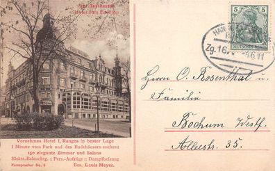 Bad Oeynhausen Hotel zum Pavillon Bahnpost Postkarte 1911