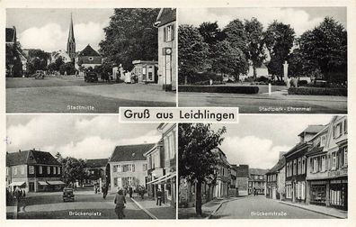 Brückenstraße und Ehrenmal Leichlingen Nordrhein-Westfalen Postkarte AK