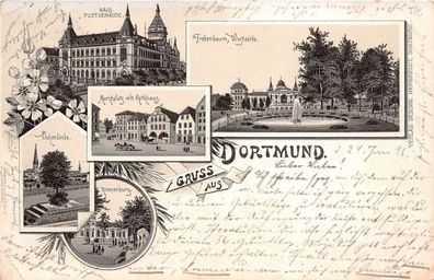 Dortmund Marktplatz Kronenburg Litho Postkarte 1898