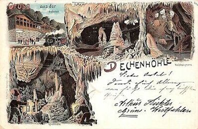 Gruss aus der Dechenhöhle Bahnhof bei Iserlohn Nordrhein-Westfalen Litho AK 1901