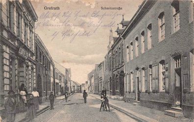 Grefrath belebte mit Kinder Schmitzschtrasse Postkarte 1916