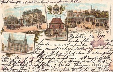 Gruss aus Aachen Rathaus und Kaiserplatz Nordrhein-Westfalen Litho AK 1899