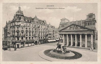 Stadttheater mit Kaiser-Wilhelm-Denkmal in Aachen Nordrhein-Westfalen AK 1916