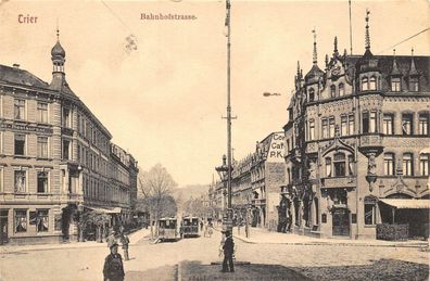 AK TRIER Bahnhofstraße, Gasthaus Reichshof, trassenbahn 1918