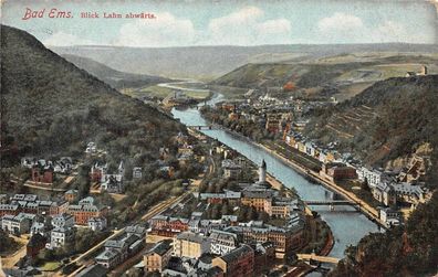 Bad Ems Blick Lahn abwärts Postkarte AK