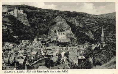 Blick auf Felsenkirche und Schloß Oberstein Nahe Rheinland-Pfalz Postkarte AK