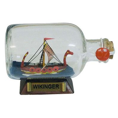 Buddelschiff, Flaschenschiff "Wikinger Schiff", kleine Segelschiff Flasche 9 cm