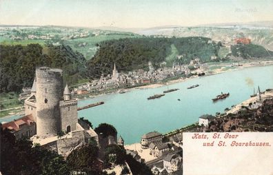 Burg Katz, St. Goar und St. Goarshausen Rheinland-Pfalz Postkarte AK 1908