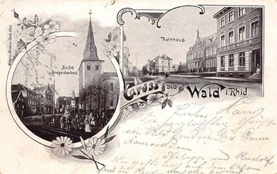 Wald Rheinland Bewohner am Kirche Kriegerdenkmal Postkarte 1903