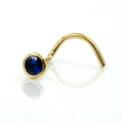 Nasenstecker 2,5mm Spirale mit Zirkonia safir-blau 18Kt GOLD