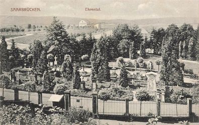 Blick auf Ehrental mit Friedhof in Saarbrücken Saarland Postkarte AK 1915