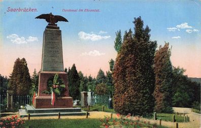 Blick auf Denkmal im Ehrental Saarbrücken Saarland Postkarte AK 1915