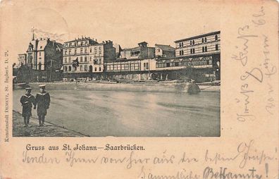 Gruss aus St. Johann Saarbrücken mit Anlegestelle Saarland Postkarte AK 1904