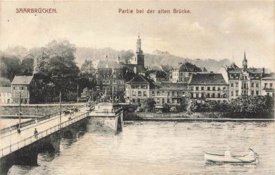 Partie bei der alten Brücke Saarbrücken Saarland Postkarte AK 1915