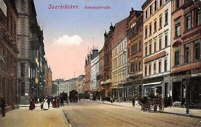 Saarbrücken Bahnhofstraße Postkarte AK 1915