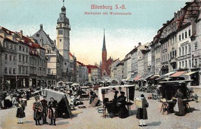 Altenburg S.-A. Marktplatz mit Wochenmarkt Postkarte