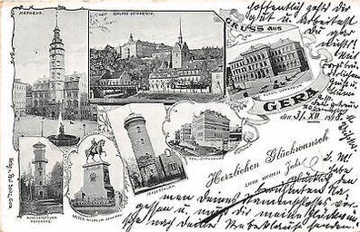 Gera Gymnasium Rathaus, Denkmal Panorama Postkarte gel. 1899