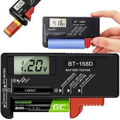 Universal Digital Batterietester für Batterie und Akku AAA AA 1.5V 3.7V 9V Retoo