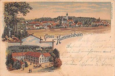 Gruß aus Hummelshain Restaurant zum Hirsch Litho Postkarte 1904