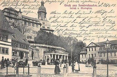 Sondershausen Schloß und Marktplatz Postkarte 1903