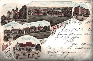 Schleusingen Marktplatz Villen Litho Postkarte 1895