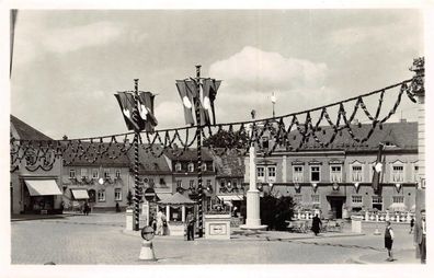 ZeulenrodaTuchmarkt im Festschmuck Textilien laden, Cafe, Foto Postkarte ca.1936