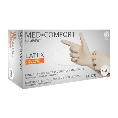 10x MED-COMFORT, Latex-Untersuchungshandschuh, puderfrei, weiß, Gr. L | Box (100 Stüc