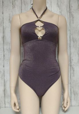 Badeanzug CUPSHE Aubergine Mit Lurex Neckholder Größe XS 36