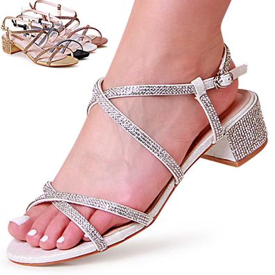 topschuhe24 2109 Damen Riemchen Sandaletten Sandalen Glitzer