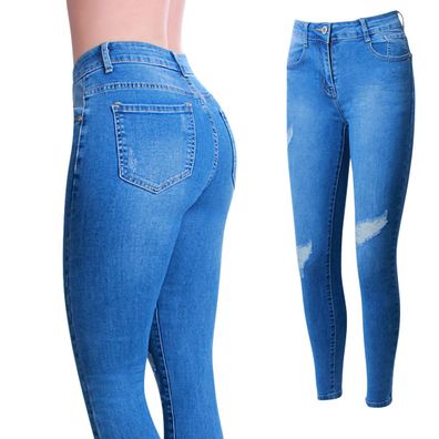 topschuhe24 2169 Damen Skinny Jeans Hose High Waist Destroyed