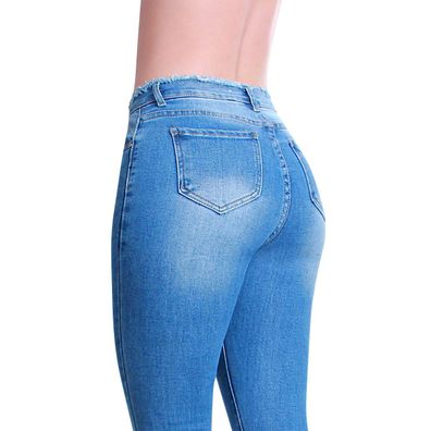 topschuhe24 2170 Damen Skinny Jeans Hose High Waist ausgefranster Bund