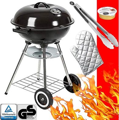 Grill-Holzkohle Kugelgrill Rundgrill groß mit Deckel Ø 46cm fahrbar Vierbein