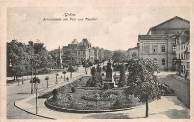 Arnoldiplatz mit Post und Theater in Gotha Thüringen Postkarte AK